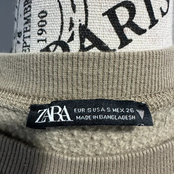 ZARA Cropped Long Sleeve Sweatshirt in Olive Green - Size S - Picture 4 of 4